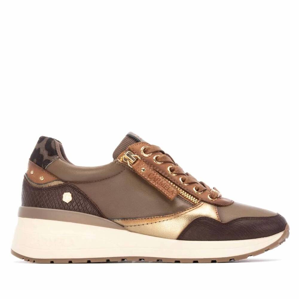 NEW CARMELA women's leather wedge lace-up sneaker in brown